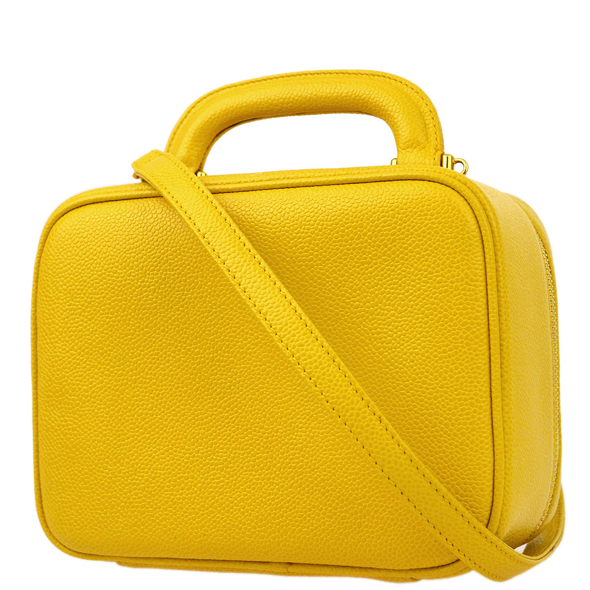Luxury Chanel * Yellow Caviar Timeless Lunch Box Vanity 2way Handbag
