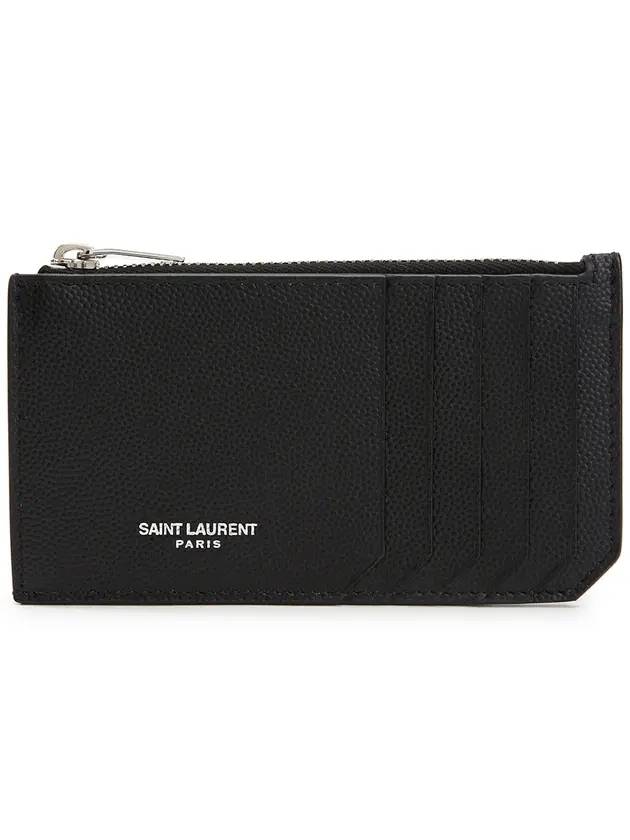 Luxury Saint Laurent Leather Zipper Classic Fragment Card Wallet Black