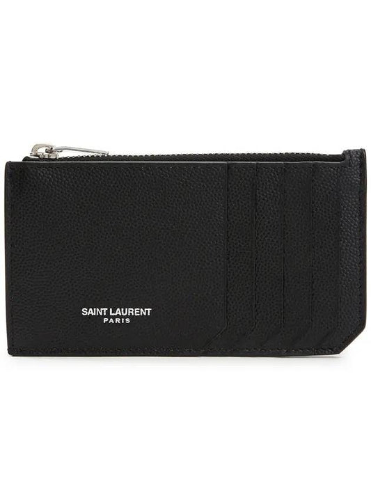 Luxury Saint Laurent Leather Zipper Classic Fragment Card Wallet Black