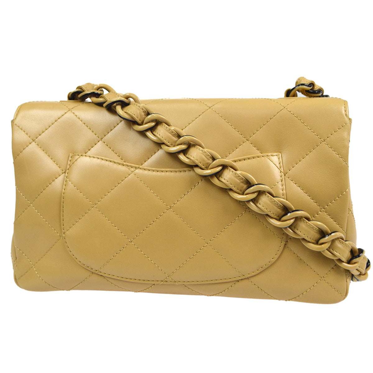 Luxury Chanel 2000-2001 Acrylic Chain Classic Single Flap Medium Beige Calfskin
