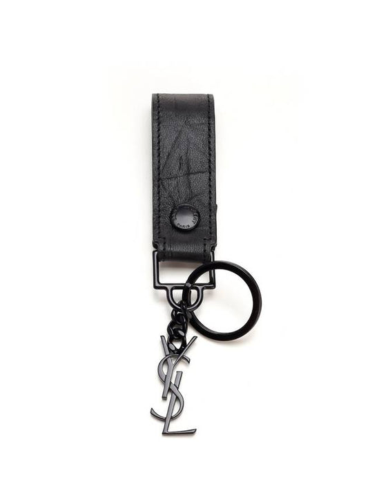 Luxury Saint Laurent Monogram Logo Crocodile Leather Key Holder Black