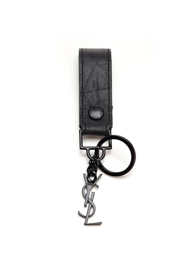 Luxury Saint Laurent Monogram Logo Crocodile Leather Key Holder Black
