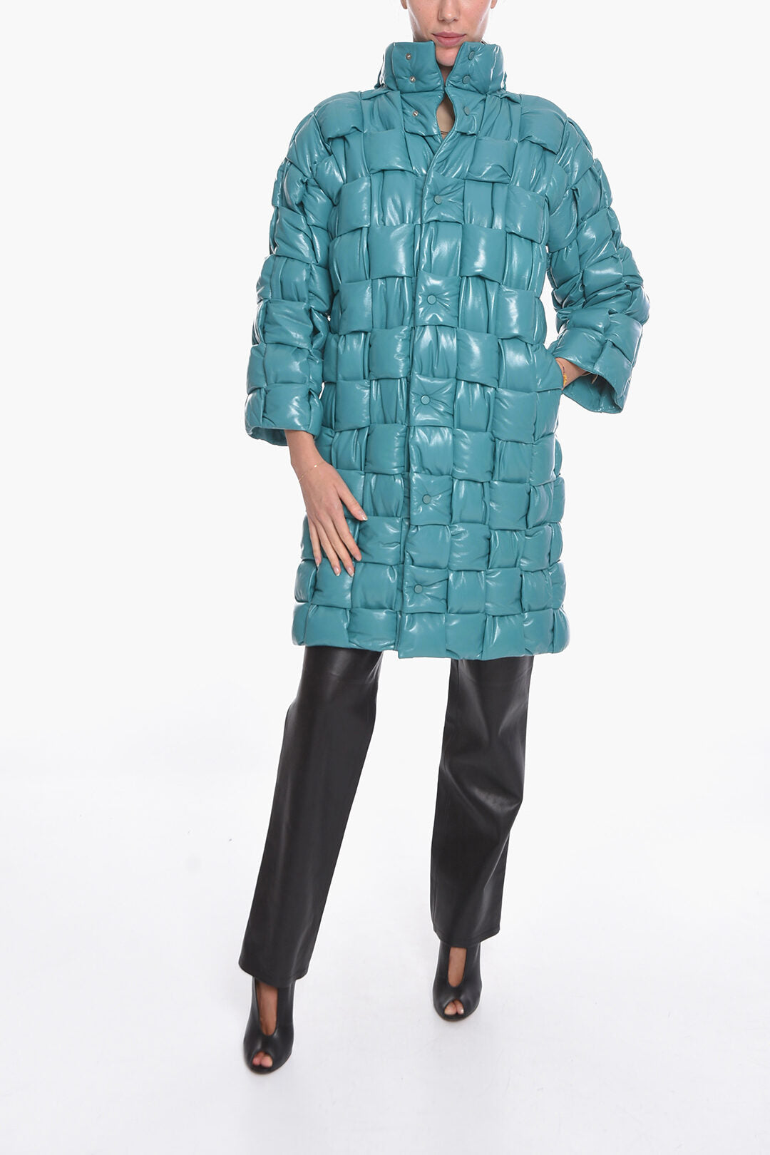 Luxury Bottega Veneta Quilted Intreccio leather Coat