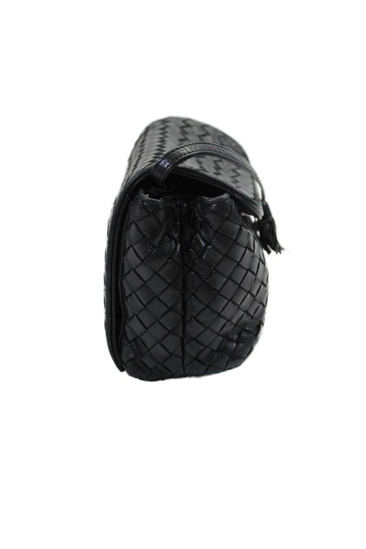 Luxury Bottega Veneta Womens Knotted Strap Nappa Intrecciato Crossbody Handbag Black