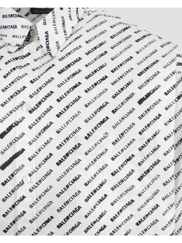 Luxury Balenciaga Allover Logo Print Long Sleeve Shirt White Black