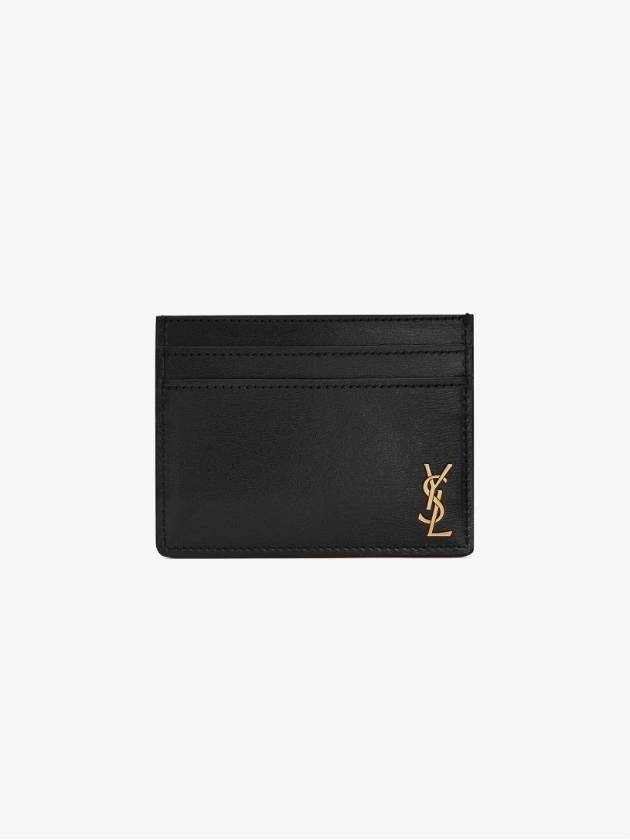 Luxury Saint Laurent Tiny Monogram Shiny Leather Card Case Black