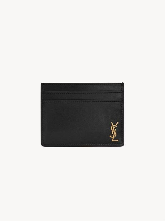 Luxury Saint Laurent Tiny Monogram Shiny Leather Card Case Black