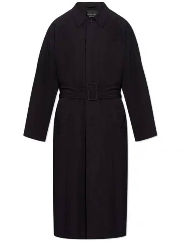 Luxury Balenciaga Belted Maxi Trench Coat Black