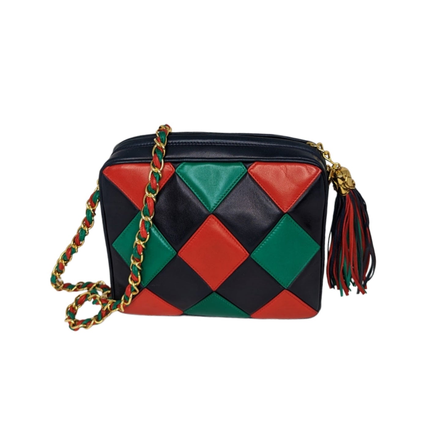 Luxury Chanel Vintage Harlequin Tassel Camera Shoulder Bag