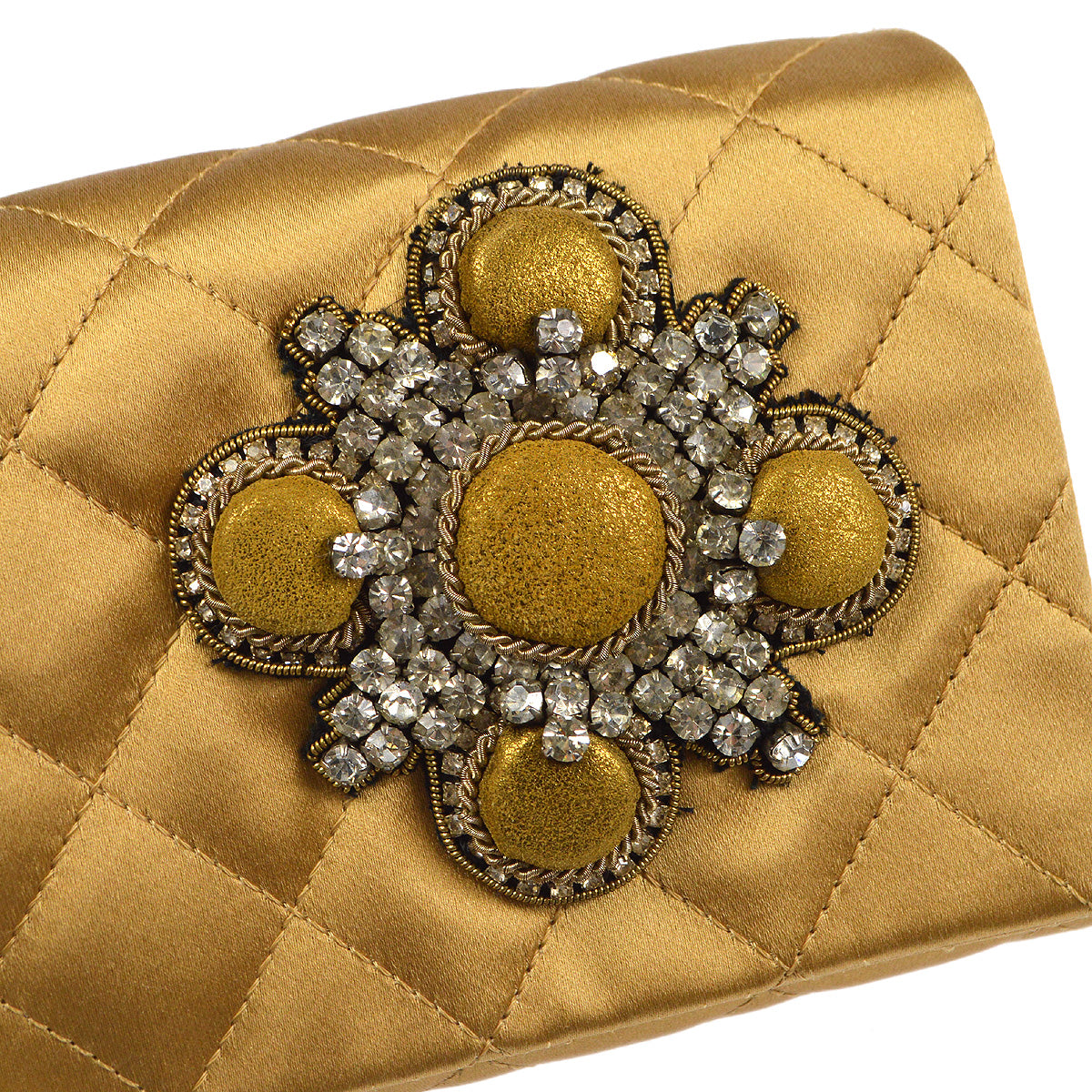 Luxury Chanel 2006-2008 Evening Bag Gold Satin
