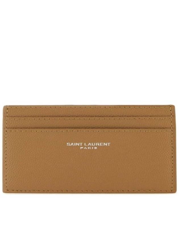 Luxury Saint Laurent Logo Detail Calfskin Card Wallet Teakwood