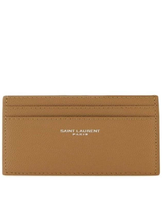 Luxury Saint Laurent Logo Detail Calfskin Card Wallet Teakwood