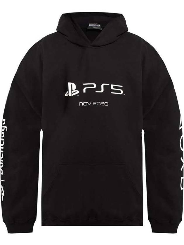 Luxury Balenciaga PS5 Boxy Logo Print Overfit Hoodie Black