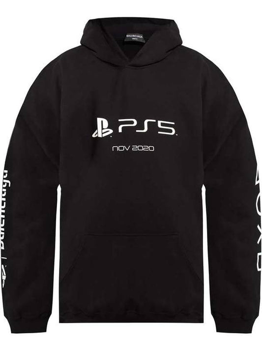Luxury Balenciaga PS5 Boxy Logo Print Overfit Hoodie Black