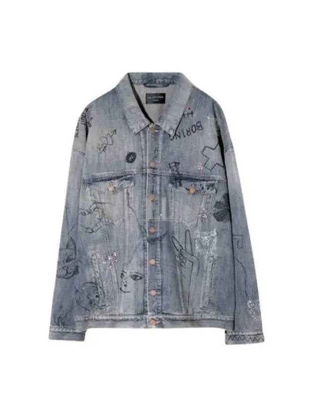 Luxury Balenciaga Graffiti Denim Jacket Blue