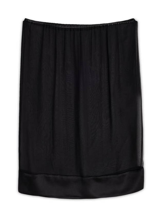 Luxury Saint Laurent Semi Sheer Silk H-Line Skirt Black