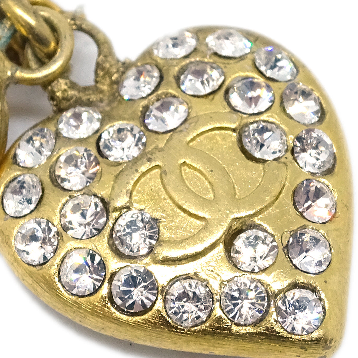 Chanel Heart Chain Pendant Necklace Rhinestone Gold 02P