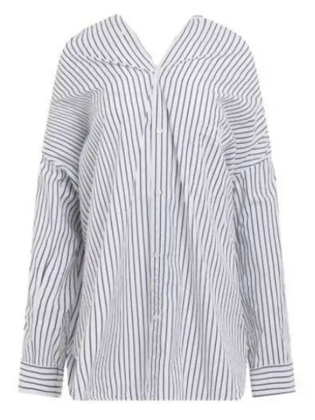 Luxury Balenciaga Knotted Poplin Oversized Long Sleeve Shirt White Blue