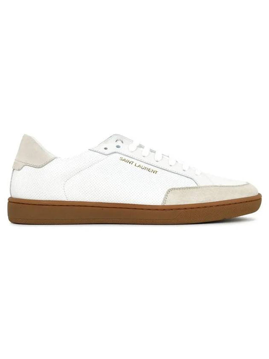 Luxury Saint Laurent Court Classic Perforated Beige Tab Low Top Sneakers White