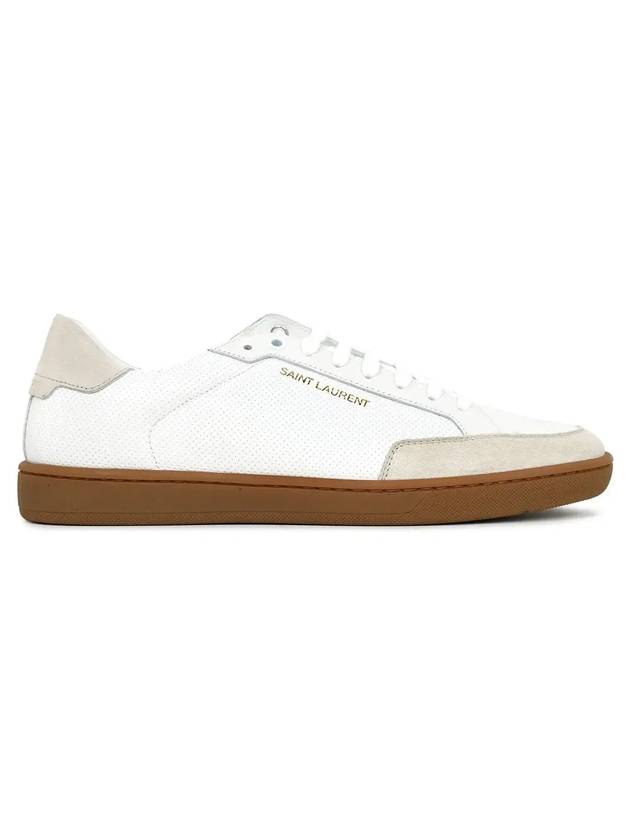 Luxury Saint Laurent Court Classic Perforated Beige Tab Low Top Sneakers White