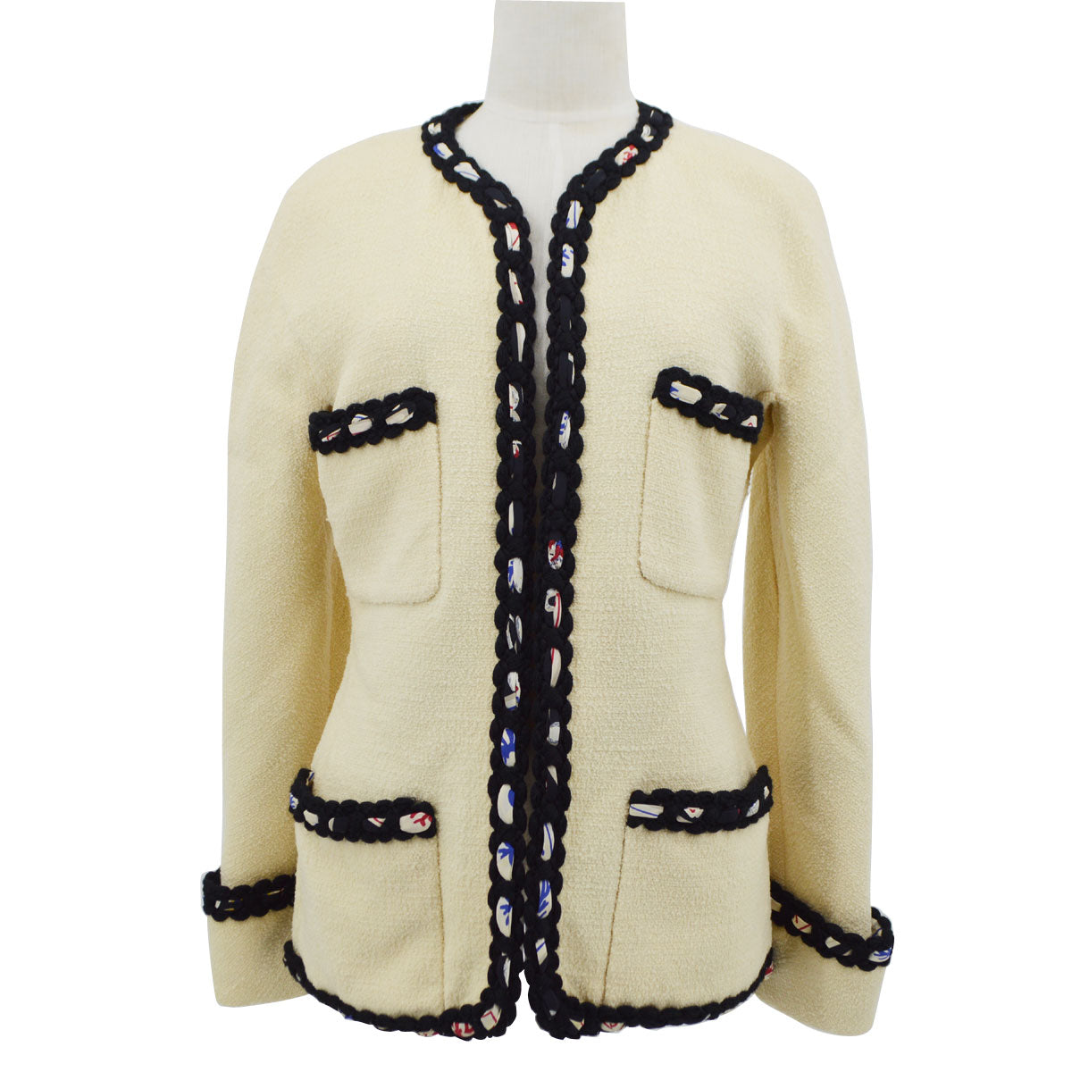 Luxury Chanel 1990 open-front boucle jacket