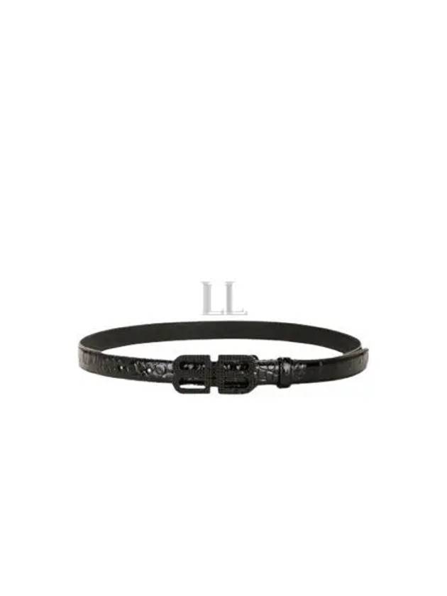 Luxury Balenciaga BB Hourglass Leather Belt Black