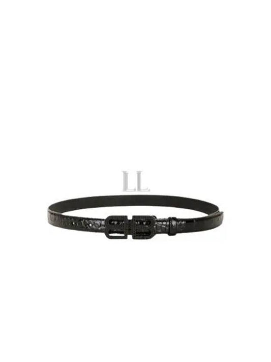 Luxury Balenciaga BB Hourglass Leather Belt Black