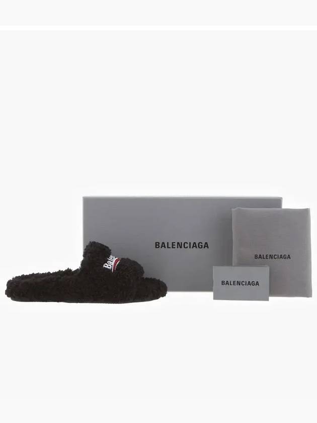 Luxury Balenciaga Furry Logo Slippers Black