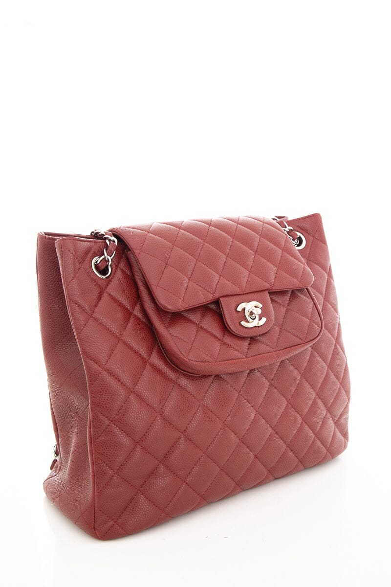 Luxury Chanel 2013/14 Maroon Caviar Front Pocket Chain Strap Tote
