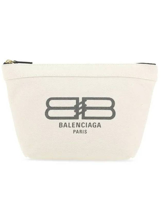 Luxury Balenciaga Logo Print Jumbo Pouch Bag Ivory