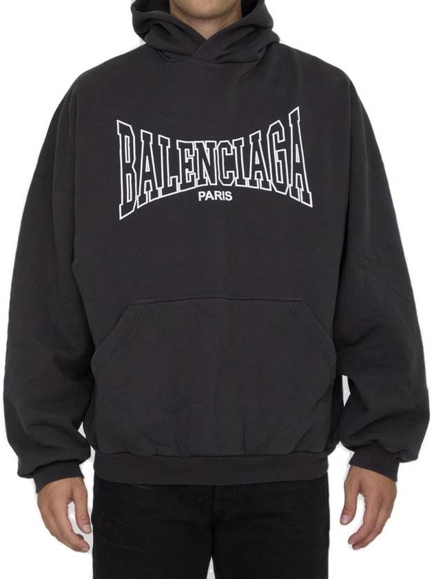 Luxury Balenciaga Paris Logo Print Hoodie Black