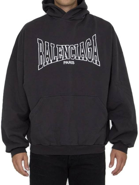 Luxury Balenciaga Paris Logo Print Hoodie Black