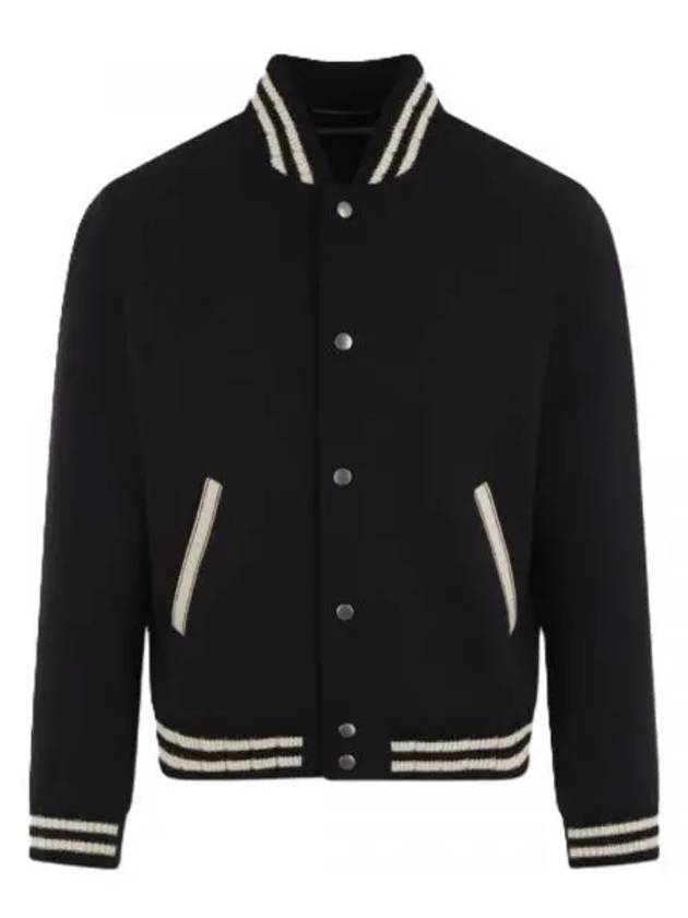 Luxury Saint Laurent Teddy Wool Bomber Jacket  Black
