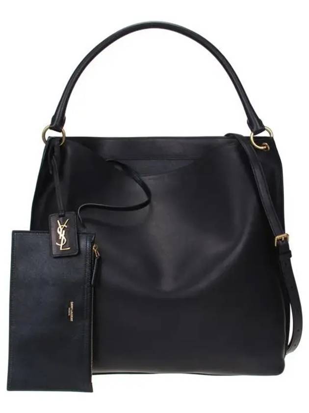 Luxury Saint Laurent Tag Calfskin Hobo Shoulder Bag Black