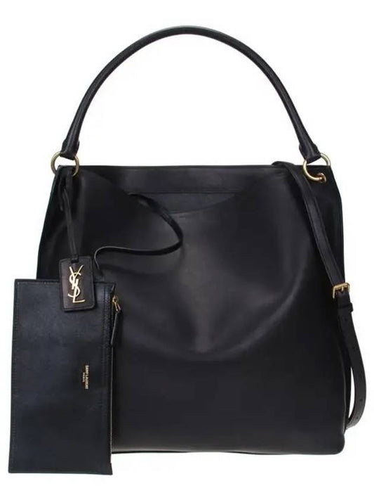 Luxury Saint Laurent Tag Calfskin Hobo Shoulder Bag Black