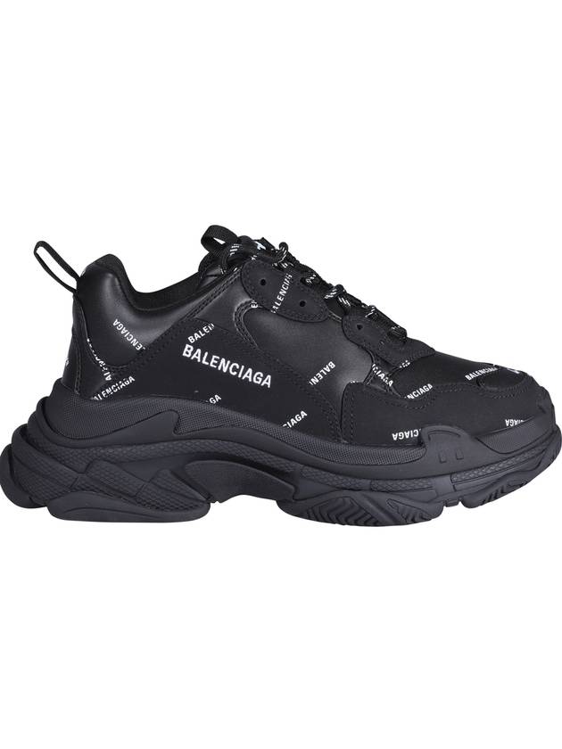 Luxury Balenciaga Allover Logo Triple S Low Top Sneakers Black