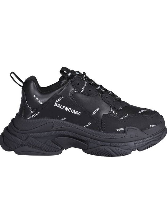 Luxury Balenciaga Allover Logo Triple S Low Top Sneakers Black