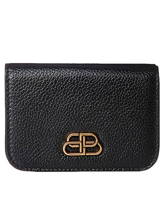 Luxury Balenciaga Gold BB Logo Half Wallet Black