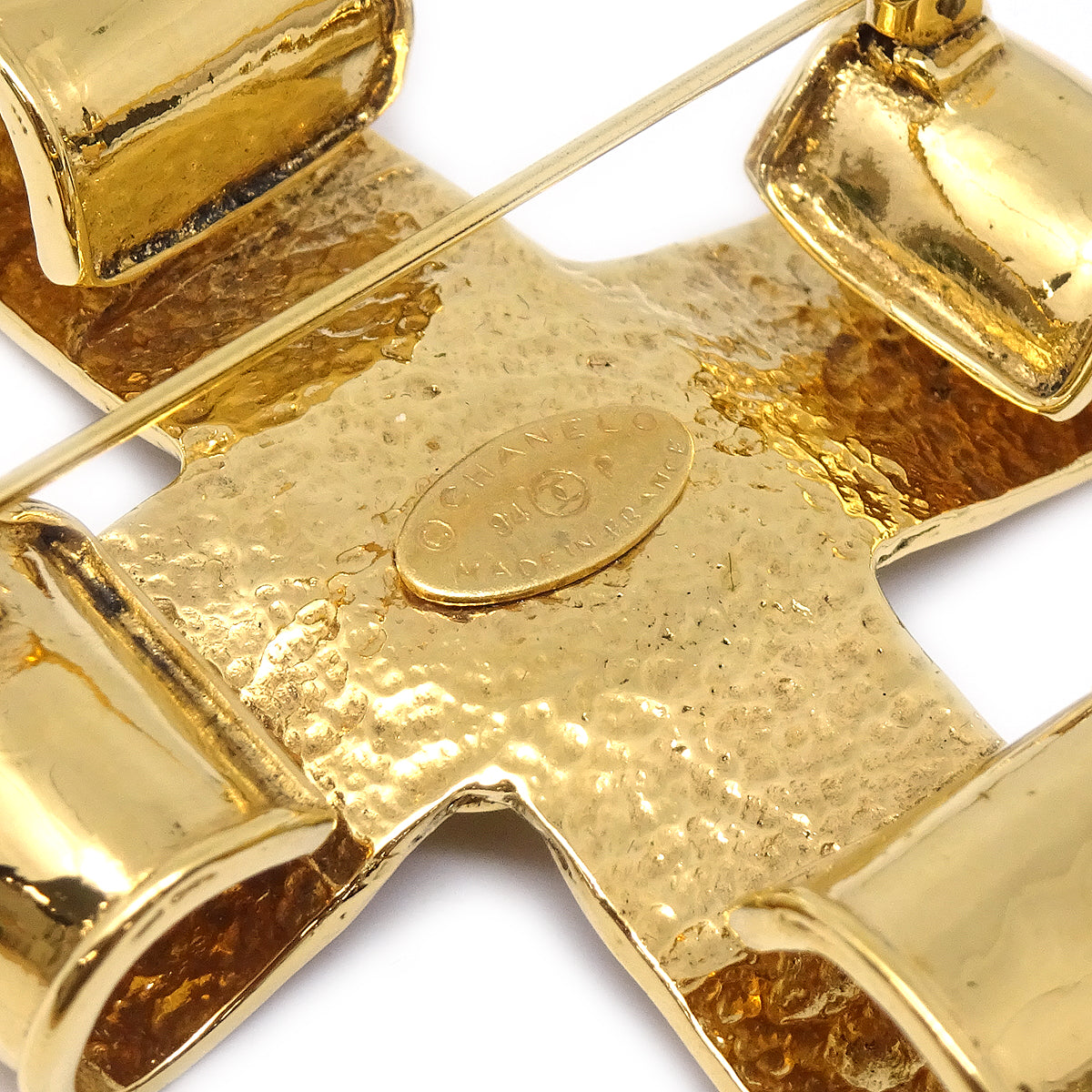 Luxury Chanel Cross Brooch Pin Corsage Gold 94P