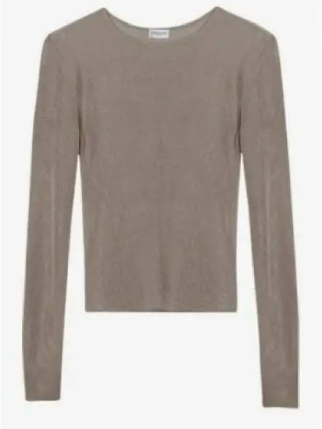 Luxury Saint Laurent Rib Detail Viscose Crop Long Sleeve T-Shirt Pink
