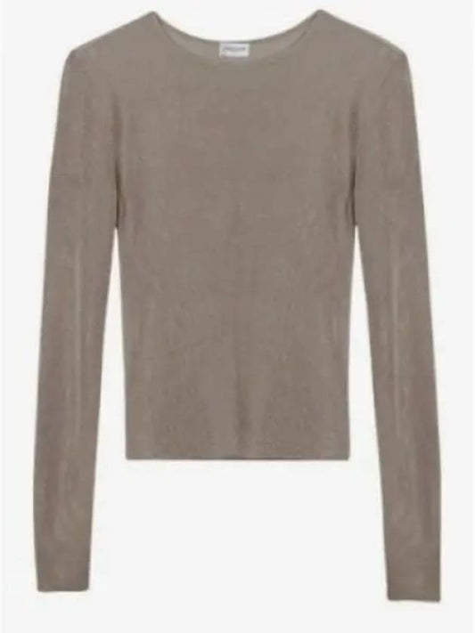 Luxury Saint Laurent Rib Detail Viscose Crop Long Sleeve T-Shirt Pink