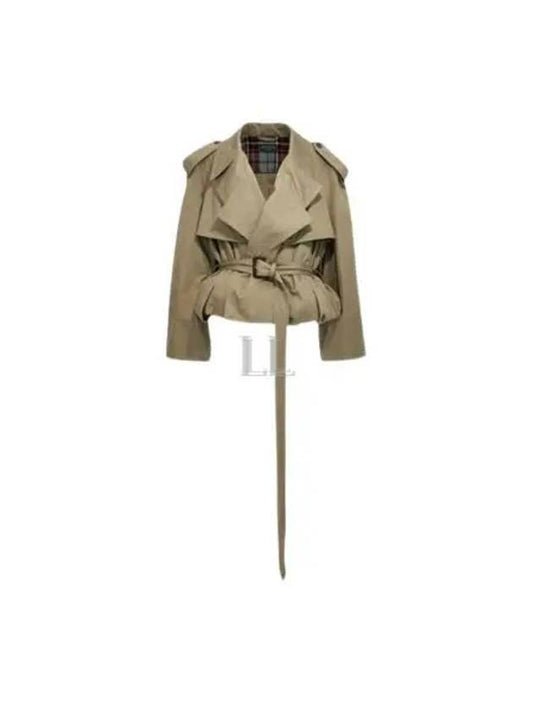 Luxury Balenciaga Fold Cotton Twill Short Trench Coat Beige