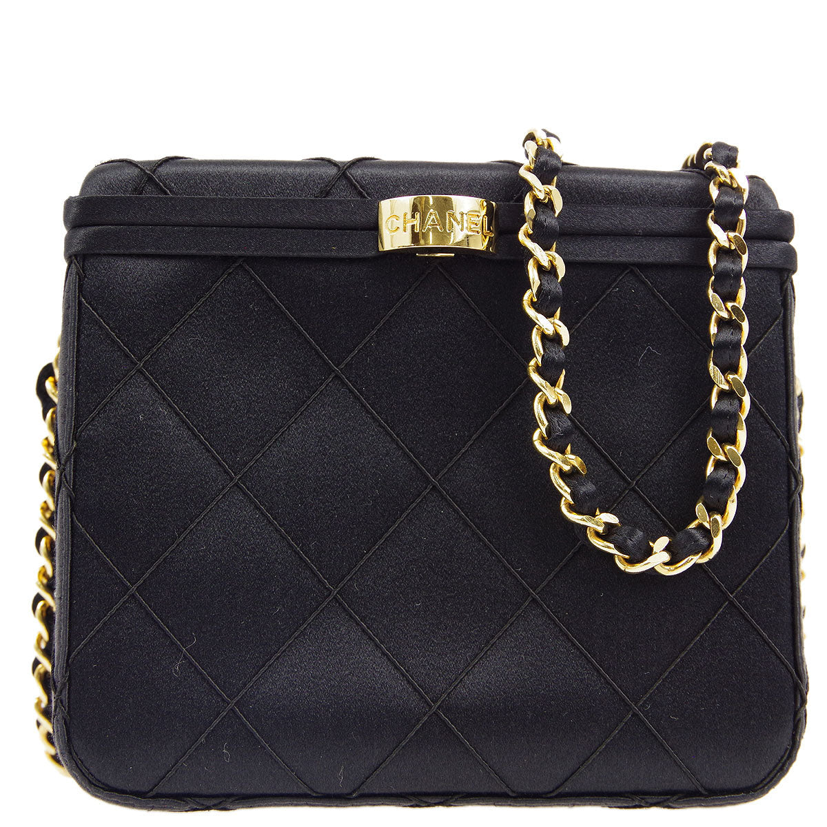 Luxury Chanel * 1997-1999 Black Satin Box Vanity Shoulder Bag