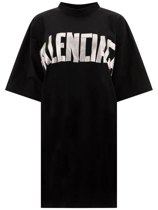 Luxury Balenciaga Logo Print T-Shirt Short Dress Black