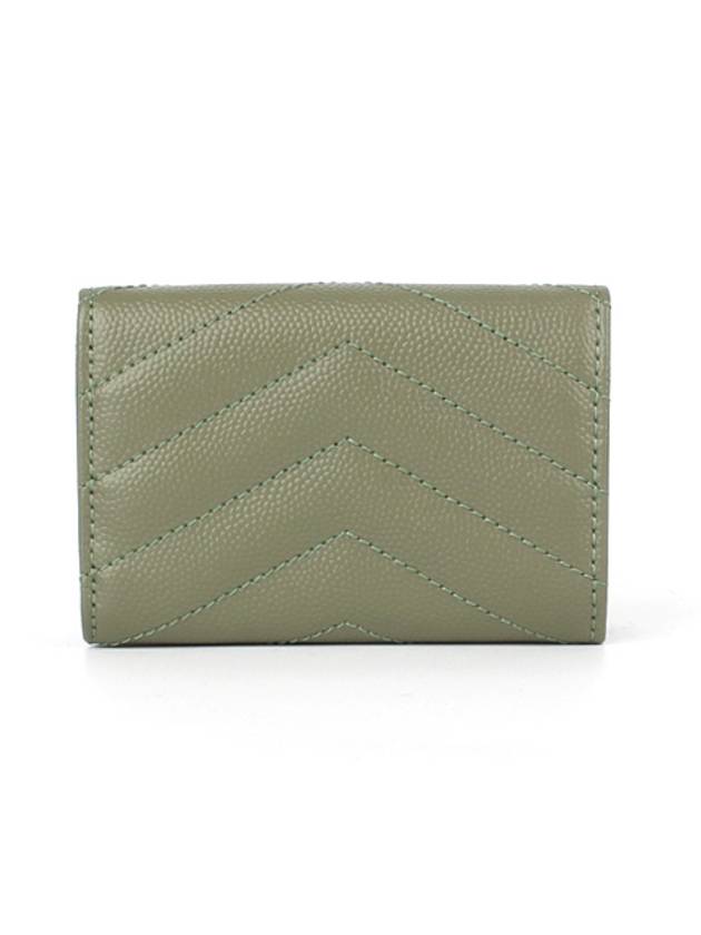 Luxury Saint Laurent Monogram Quilting Leather Half Wallet Green