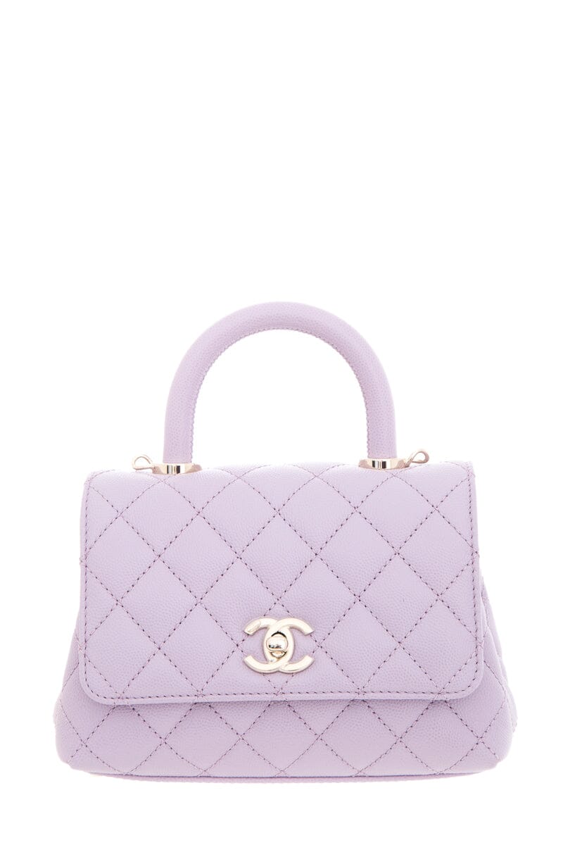 Luxury Chanel 2023/24  Purple Caviar Quilted Coco Handle Mini Flap