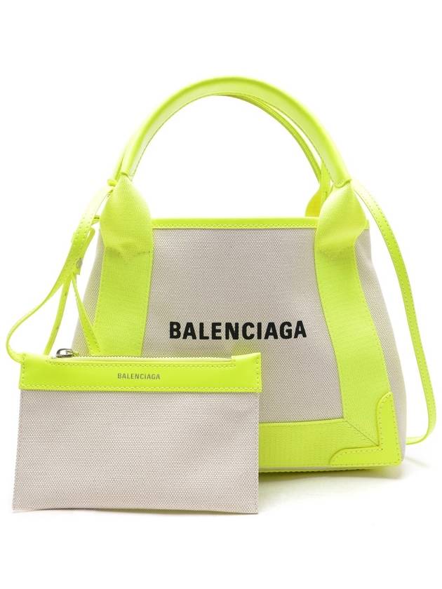 Luxury Balenciaga Navy Cabas XS Tote Bag Fluo Yellow