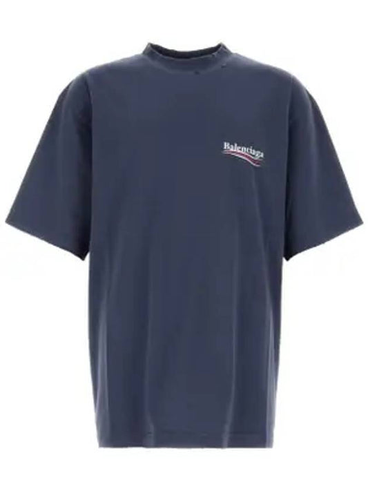 Luxury Balenciaga Political Campaign Logo Print Short Sleeve T-Shirt Washed Blue