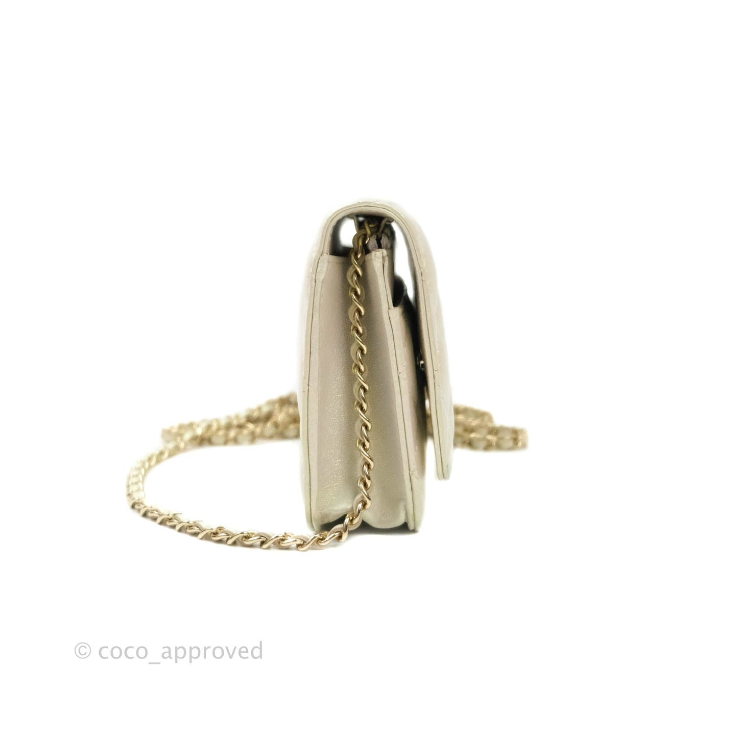 Chanel Quilted Wallet on Chain WOC Iridescent Ivory Light Gold Hardware