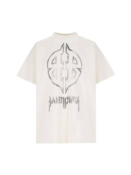 Luxury Balenciaga Metal BB Stencil Cotton Short Sleeve T-Shirt White
